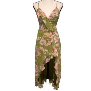 Floral‎ Ruffle High Low Maxi Dress Summer Wedding Women XS Green Vici